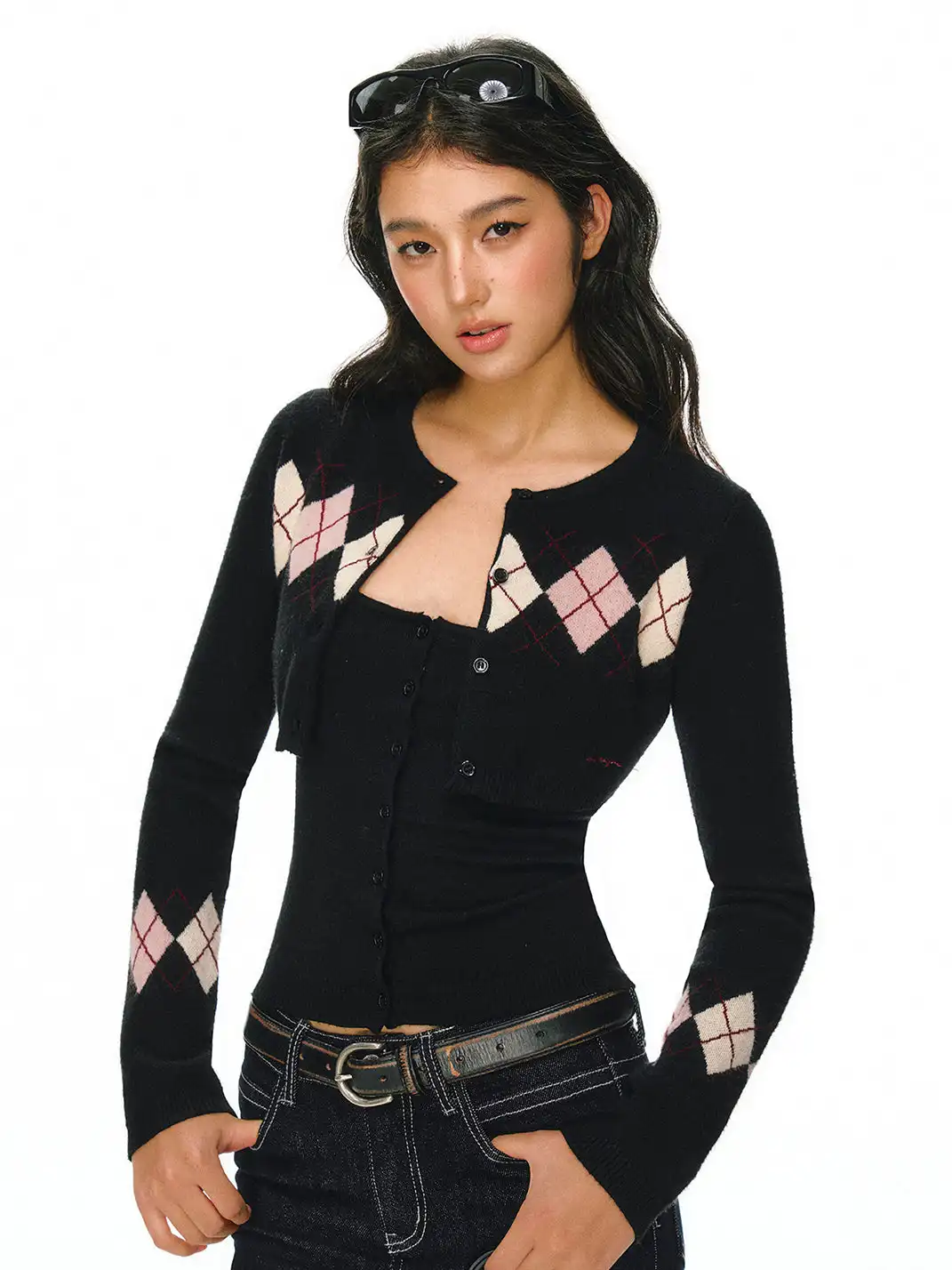ARISEISM | Diamond Pattern Two-Piece Knit Sweater