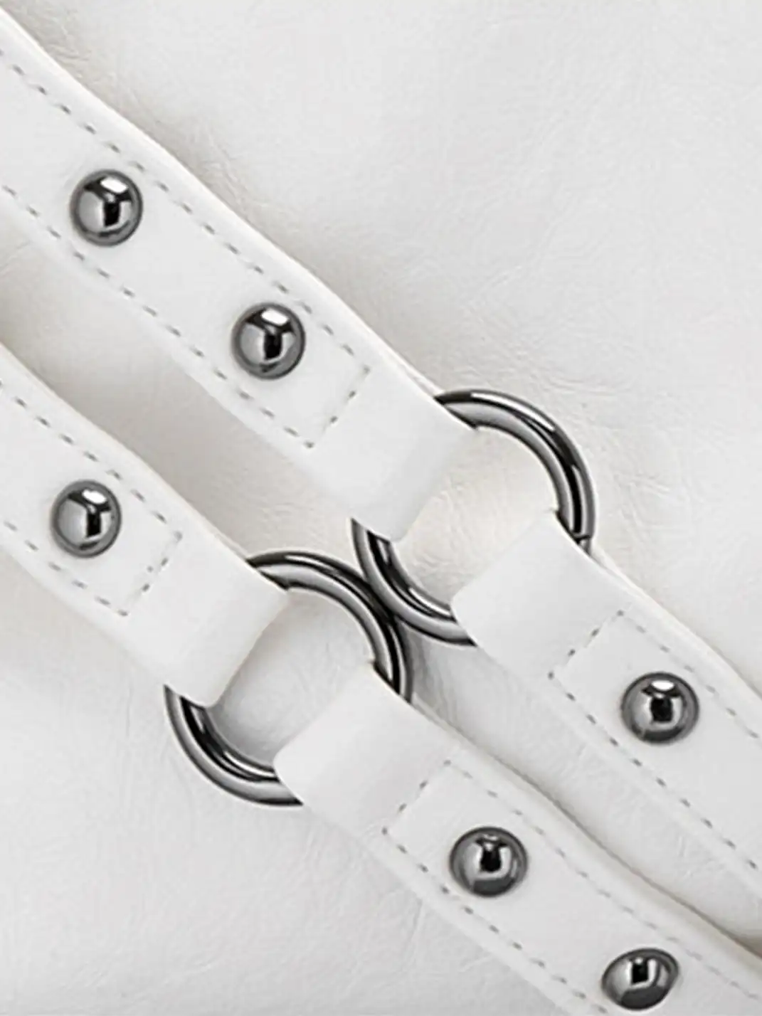 LuoLuoRoom | "Motorcycle Beloved" Studded Motorcycle Shoulder Bag-White