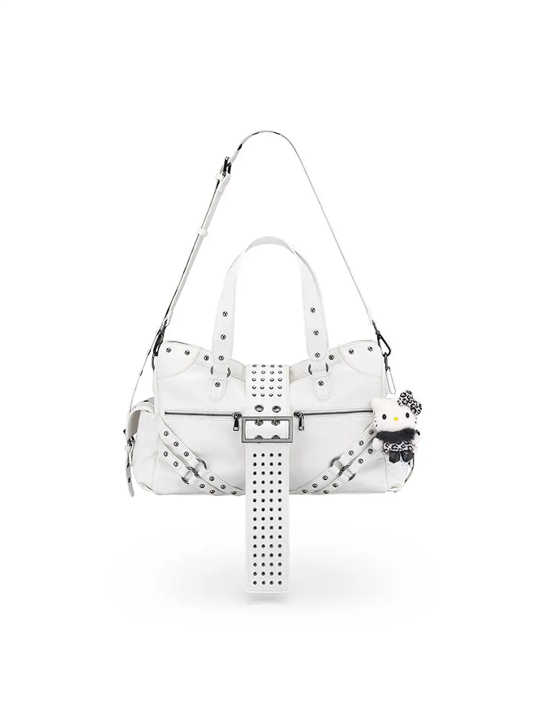 LuoLuoRoom | "Motorcycle Beloved" Studded Motorcycle Shoulder Bag-White