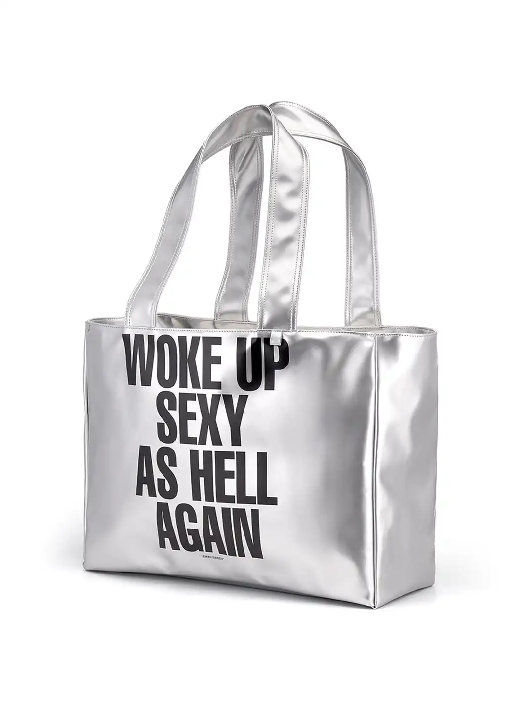 LuoLuoRoom | "Wake Up Sexy As Hell Again"Silver Leather Tote Bag