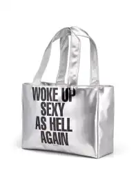 LuoLuoRoom | "Wake Up Sexy As Hell Again"Silver Leather Tote Bag