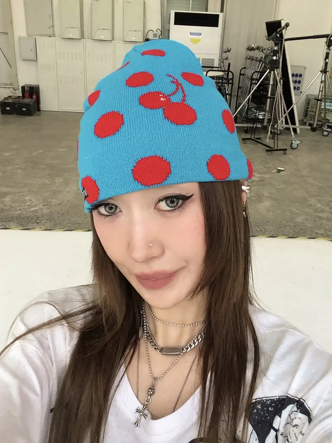 FOURFORTY | Cherry Polka Dot Jacquard Wool Ear Flaps