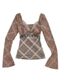 FOURFORTY | Plaid Lace Mesh Long-Sleeved Top