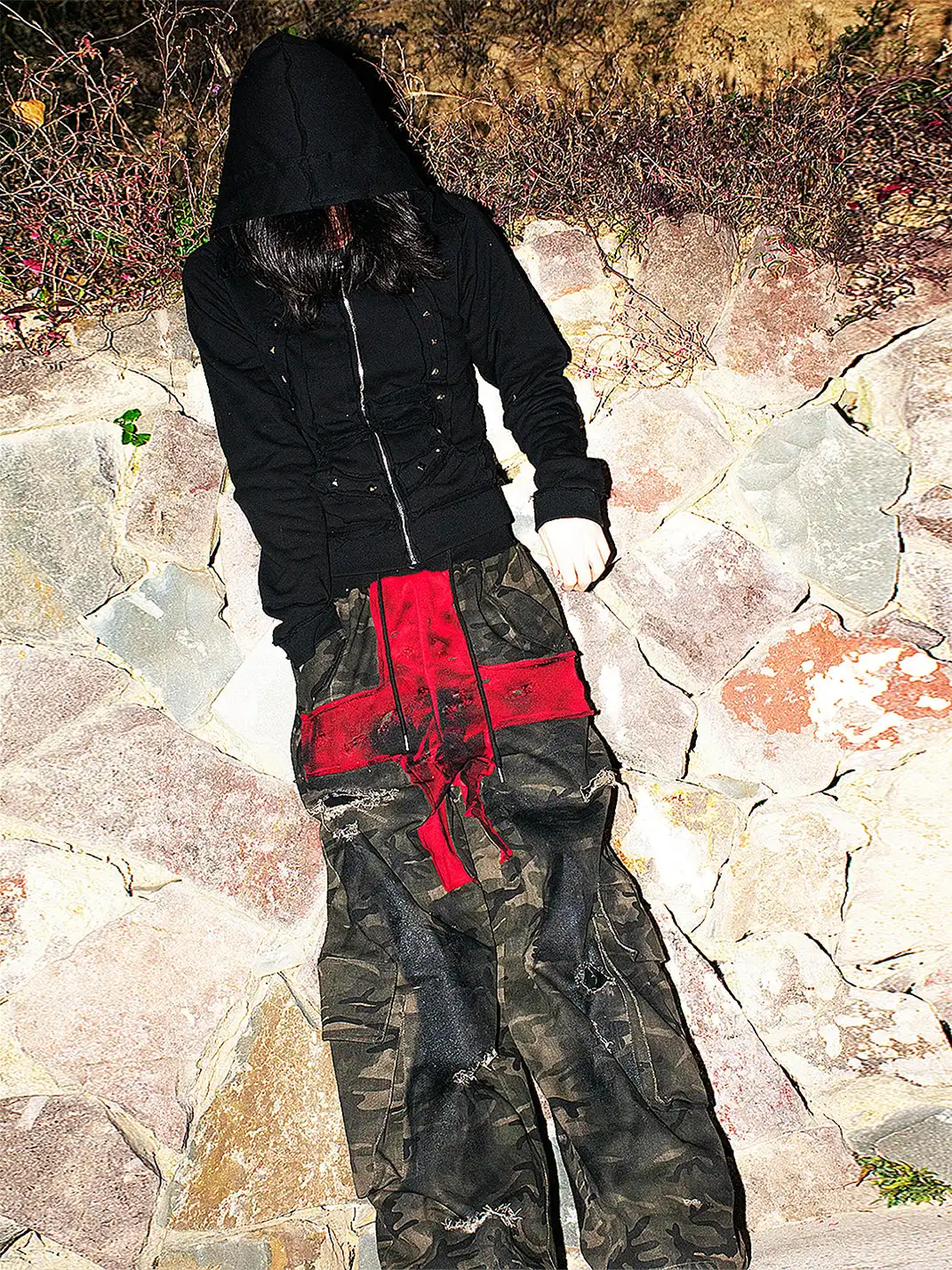 Laukerward | Camouflage Distressed High-waisted Ripped Trousers