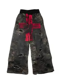 Laukerward | Camouflage Distressed High-waisted Ripped Trousers