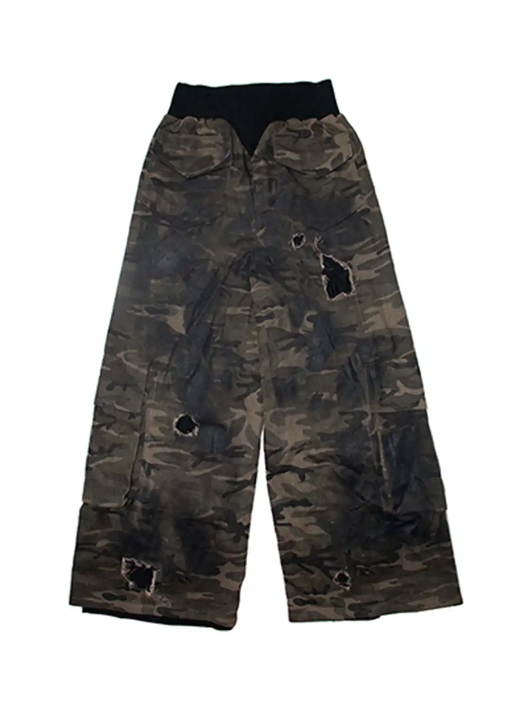 Laukerward | Camouflage Distressed High-waisted Ripped Trousers