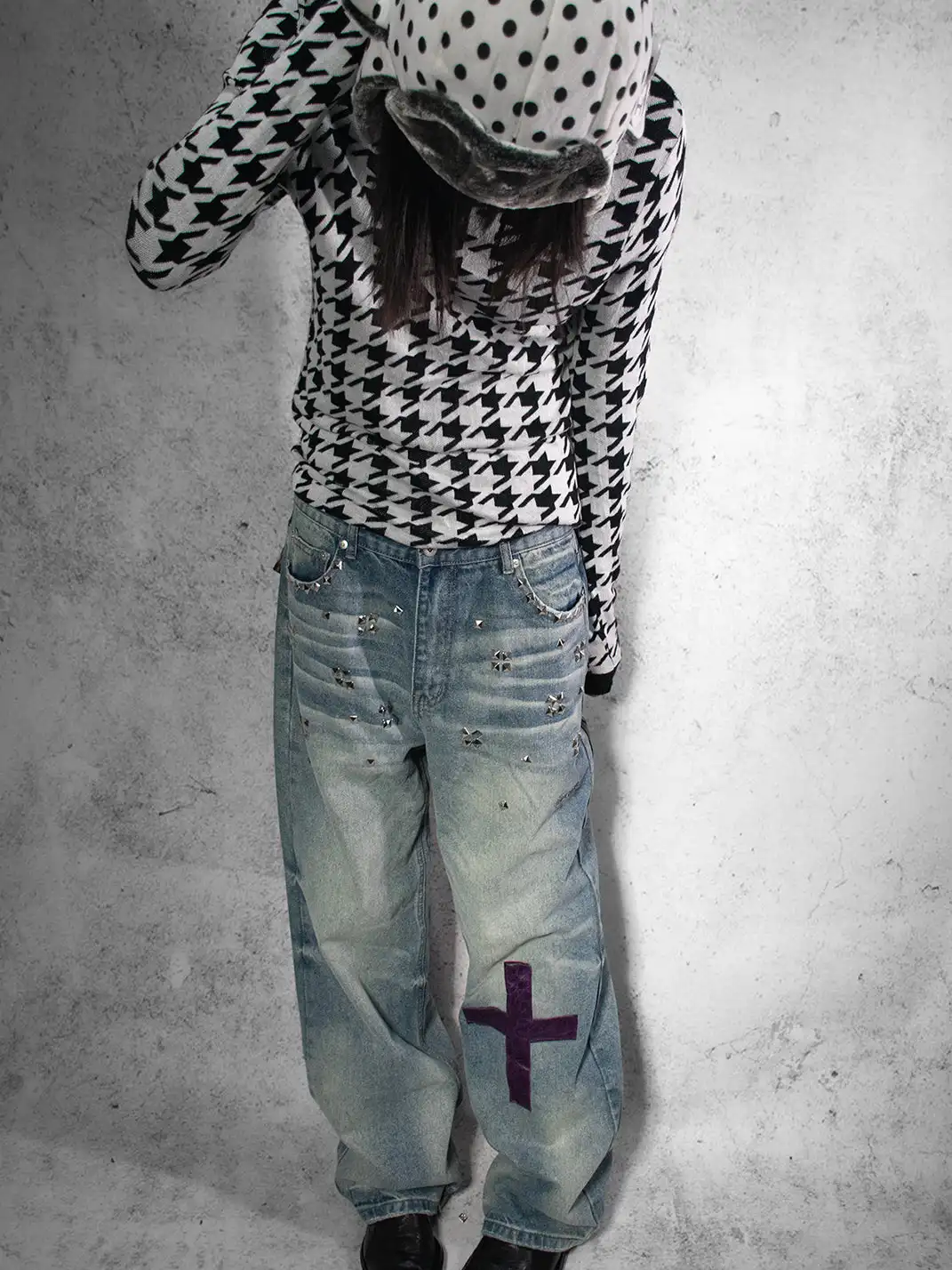 Laukerward | Cross-print Leopard Print Patchwork Jeans