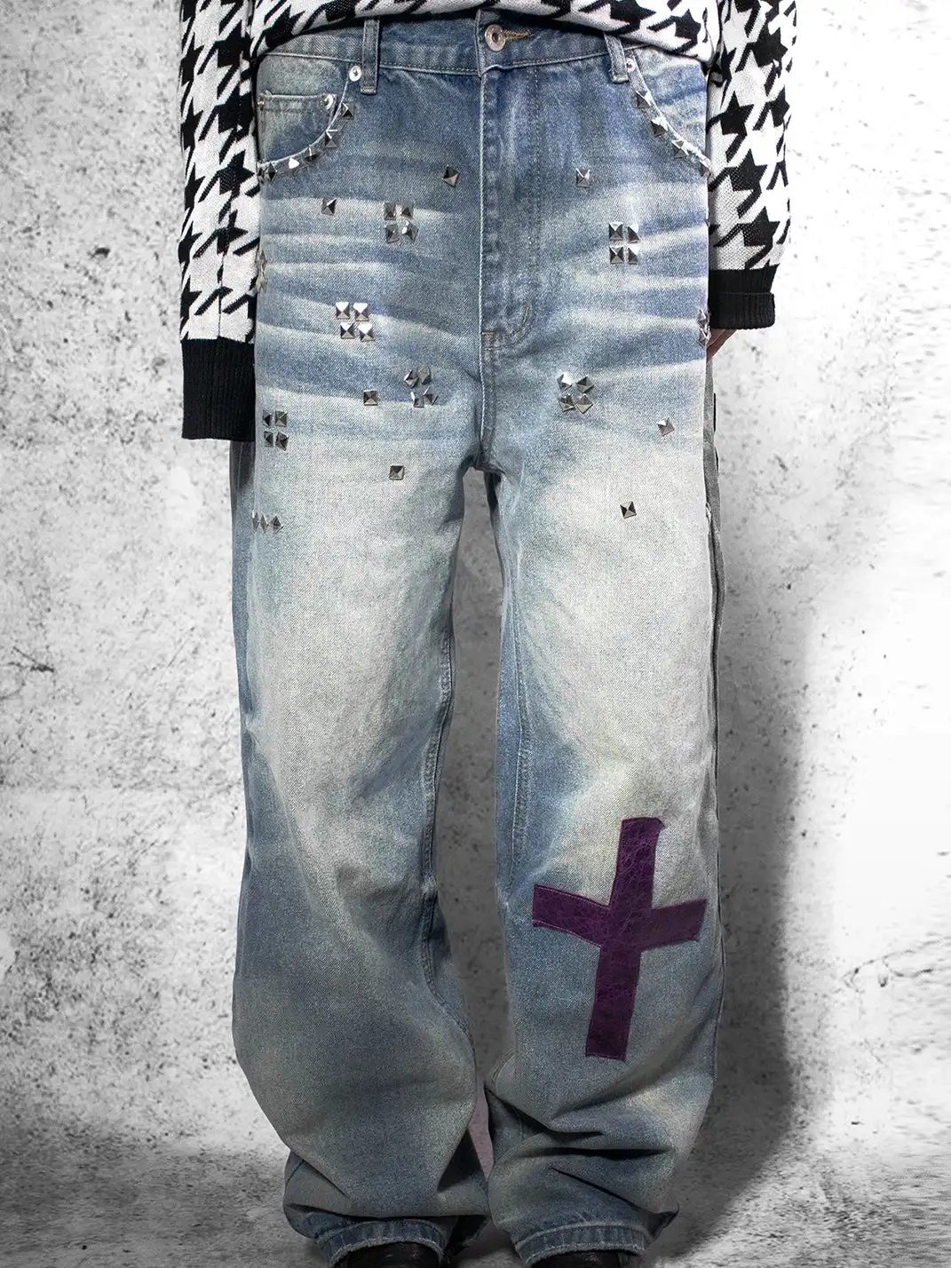 Laukerward | Cross-print Leopard Print Patchwork Jeans