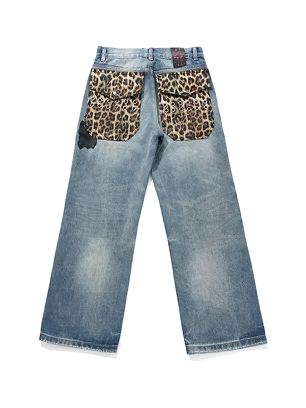 Laukerward | Cross-print Leopard Print Patchwork Jeans