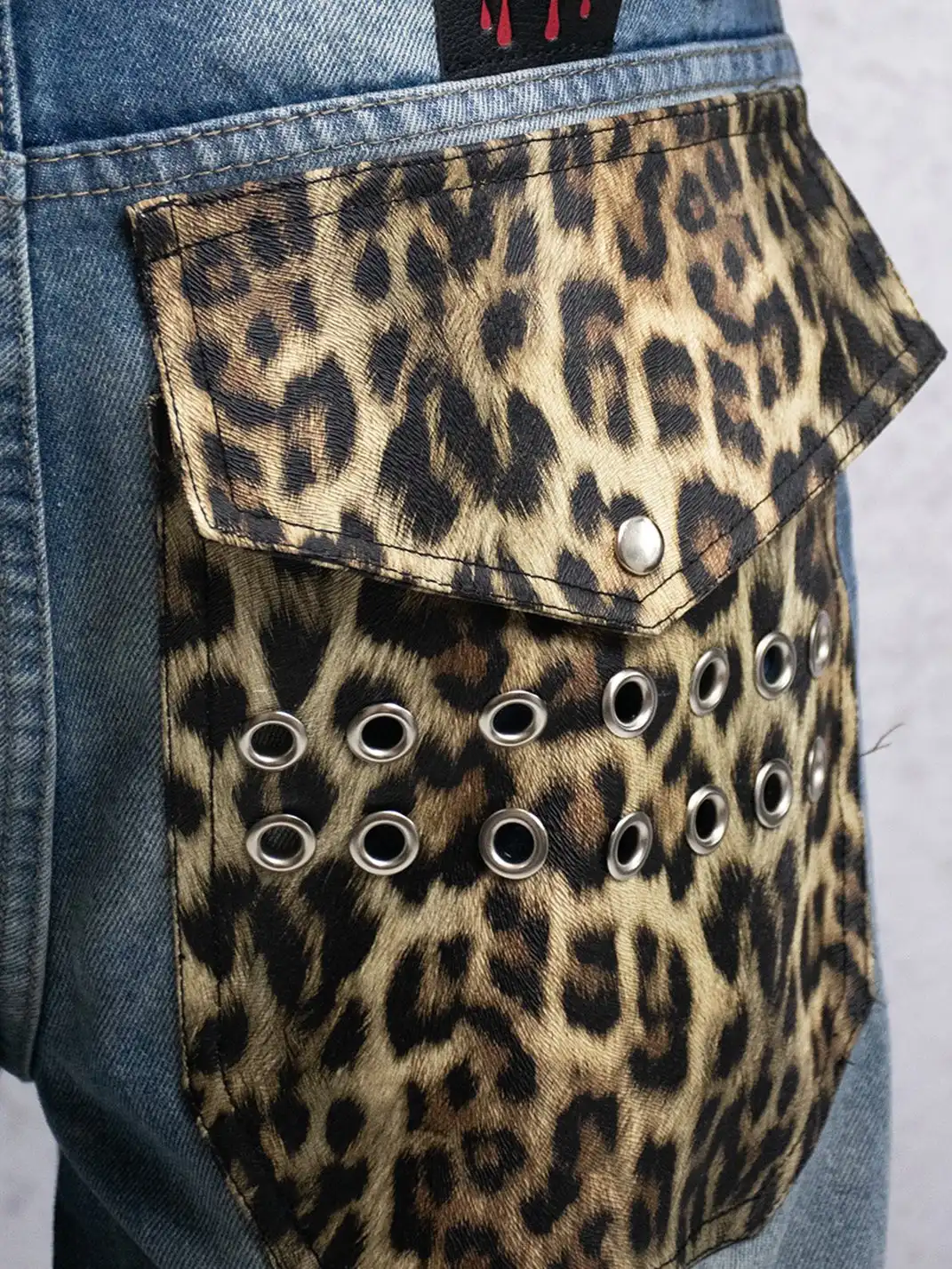 Laukerward | Cross-print Leopard Print Patchwork Jeans