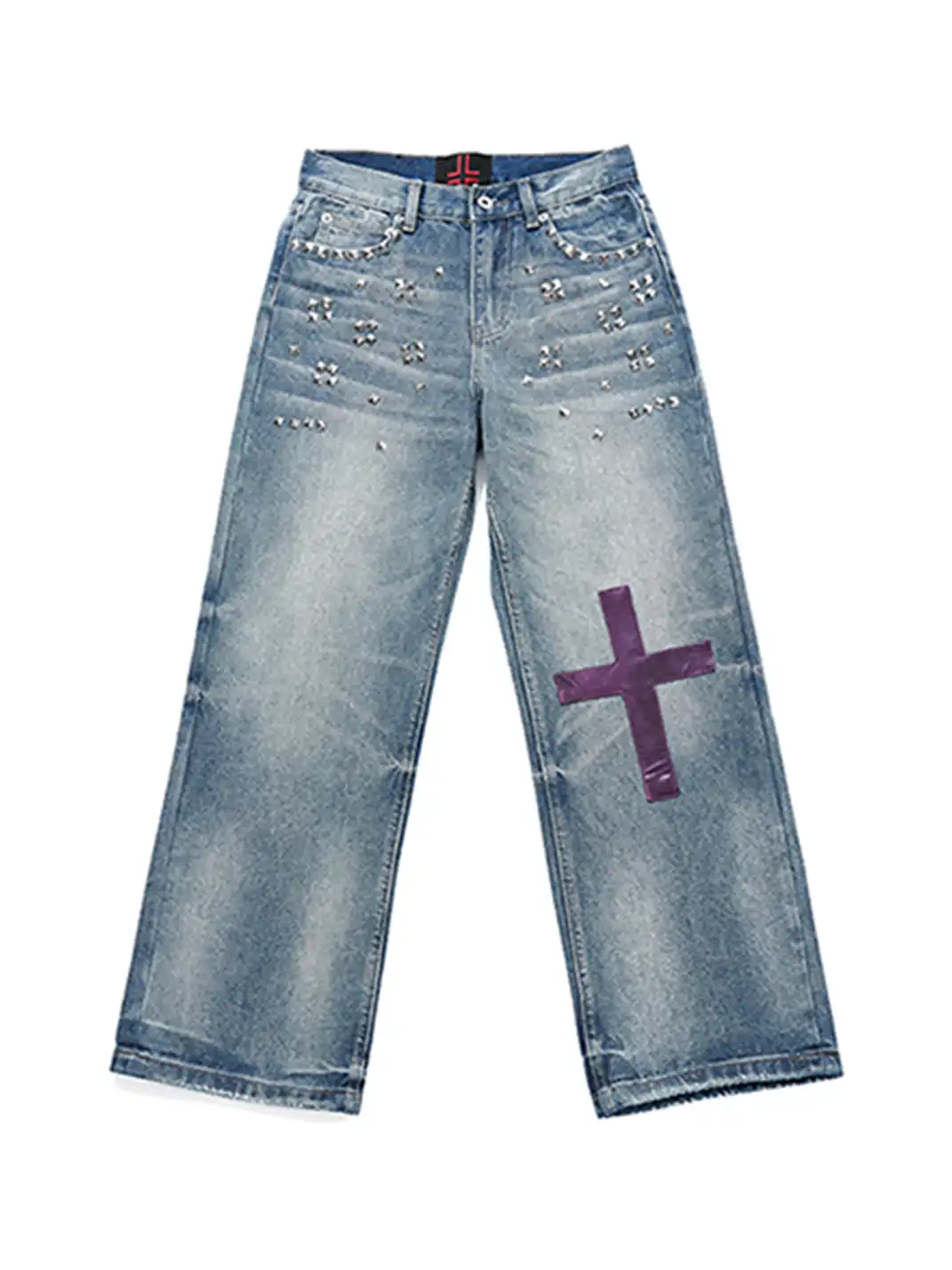 Laukerward | Cross-print Leopard Print Patchwork Jeans