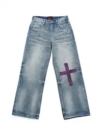 Laukerward | Cross-print Leopard Print Patchwork Jeans