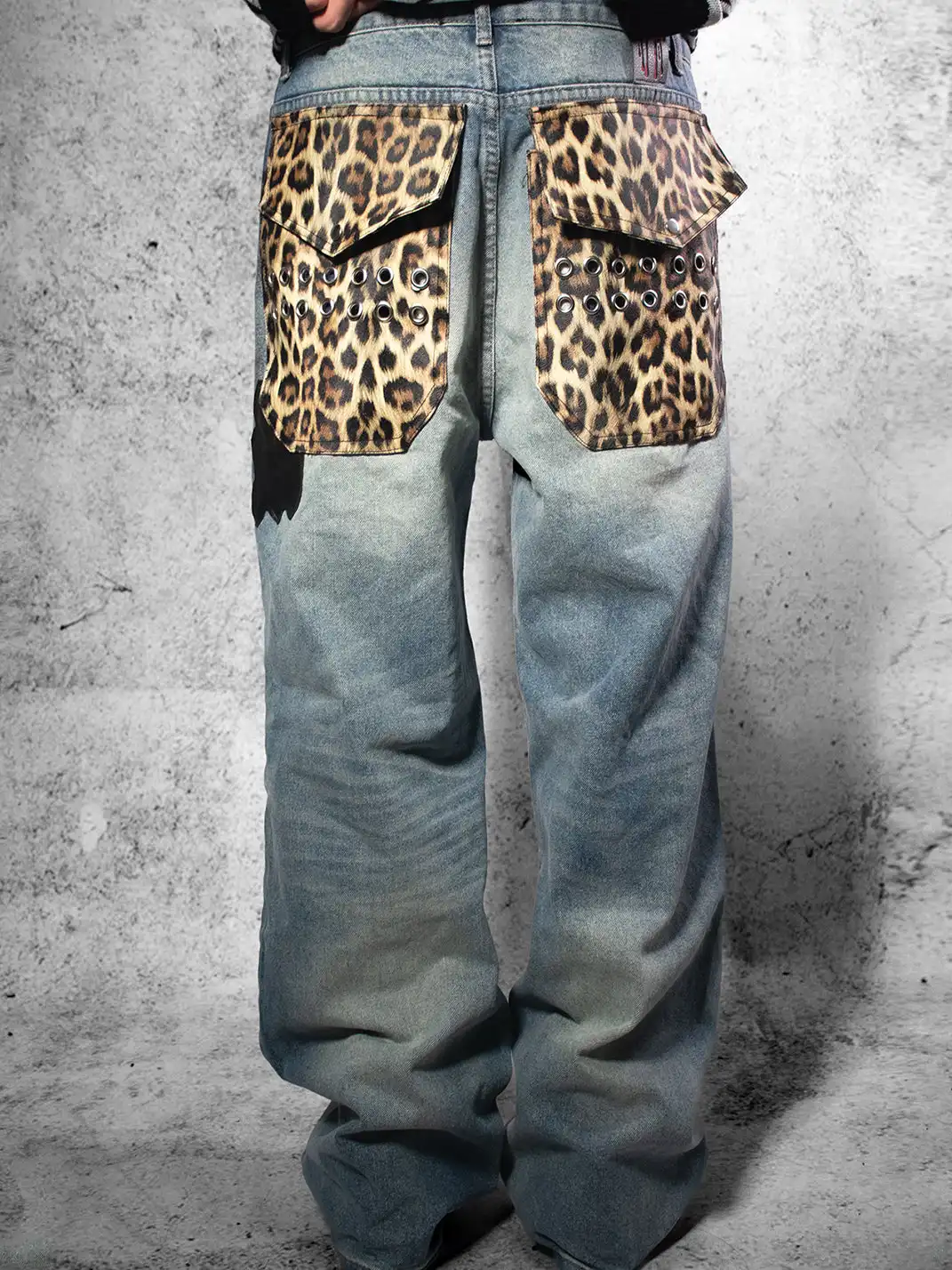 Laukerward | Cross-print Leopard Print Patchwork Jeans