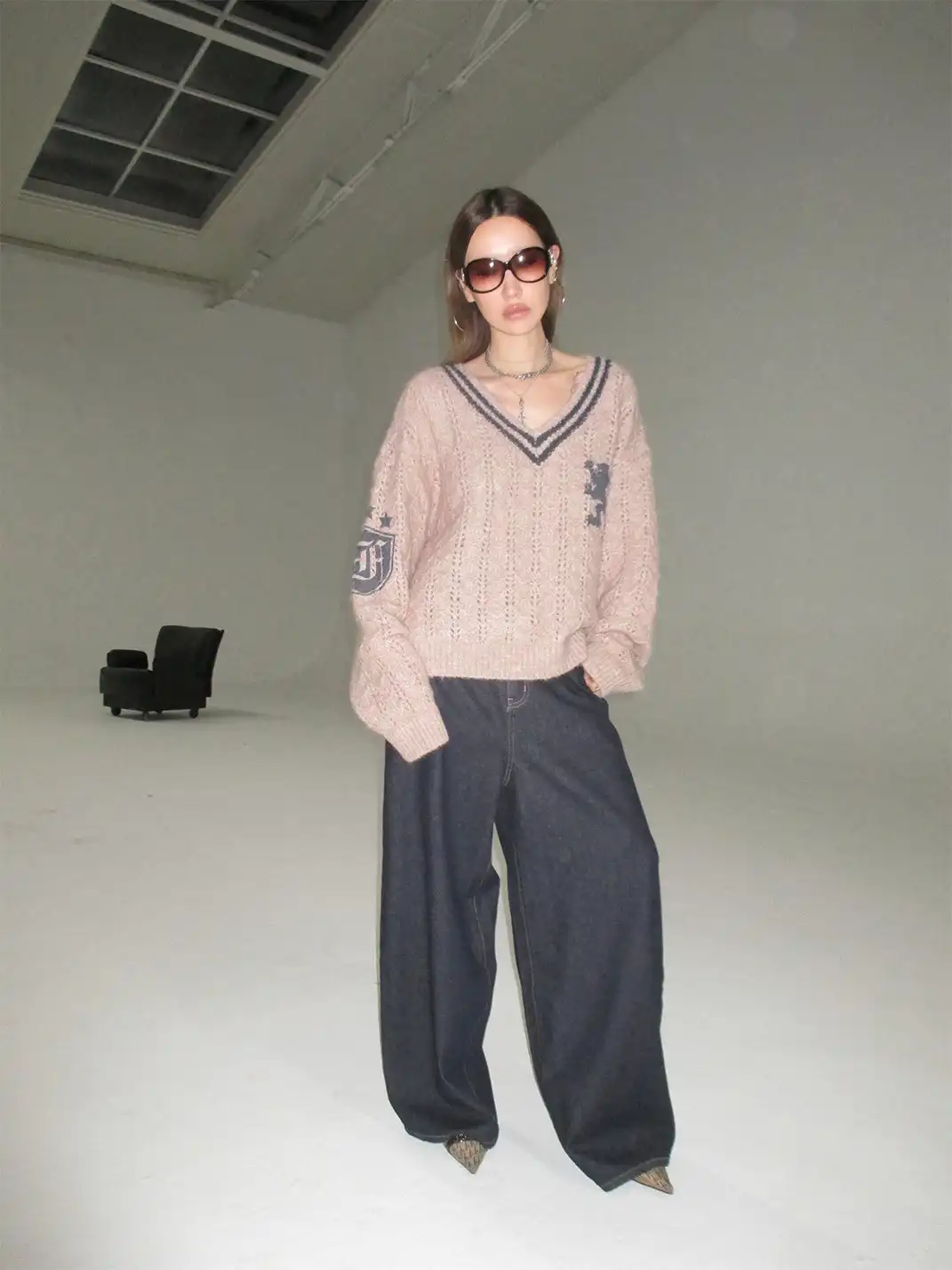 FOURFORTY | Lacquer Print V-Neck Chunky Knit Sweater