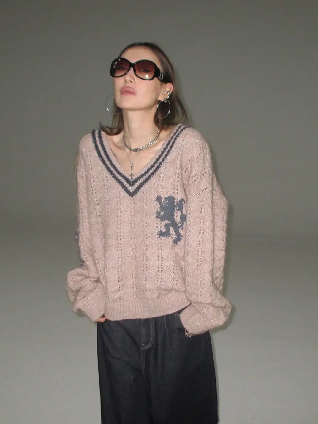 FOURFORTY | Lacquer Print V-Neck Chunky Knit Sweater