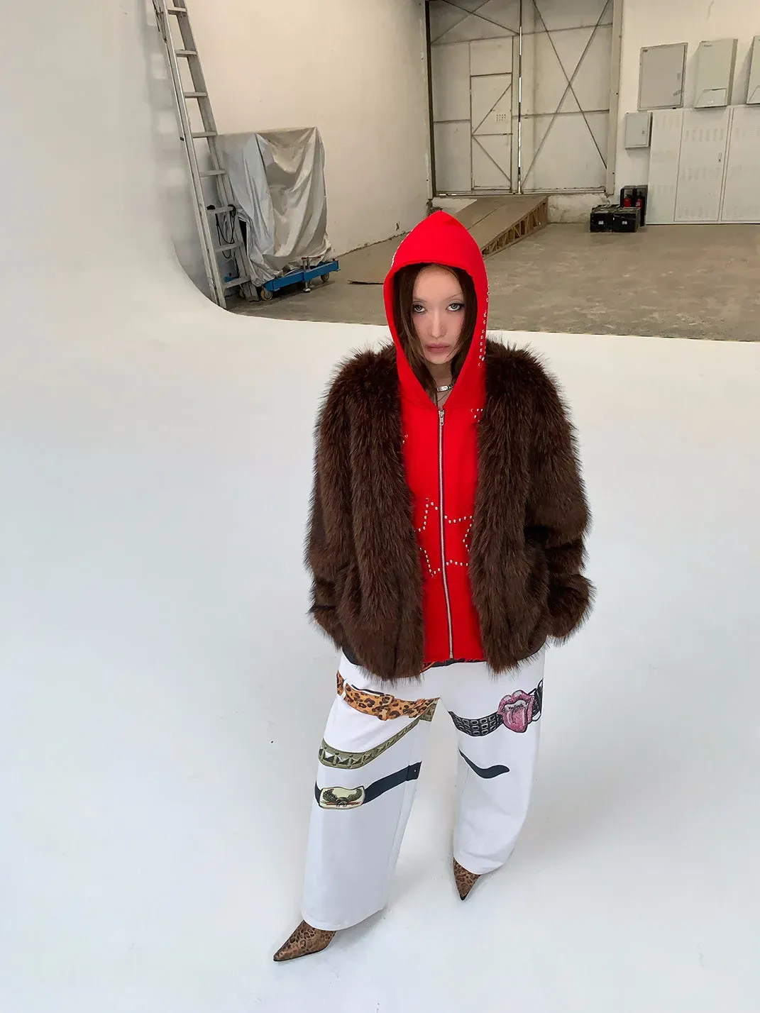 FOURFORTY | Printed Fleece-Lined Sweatpants With Belt
