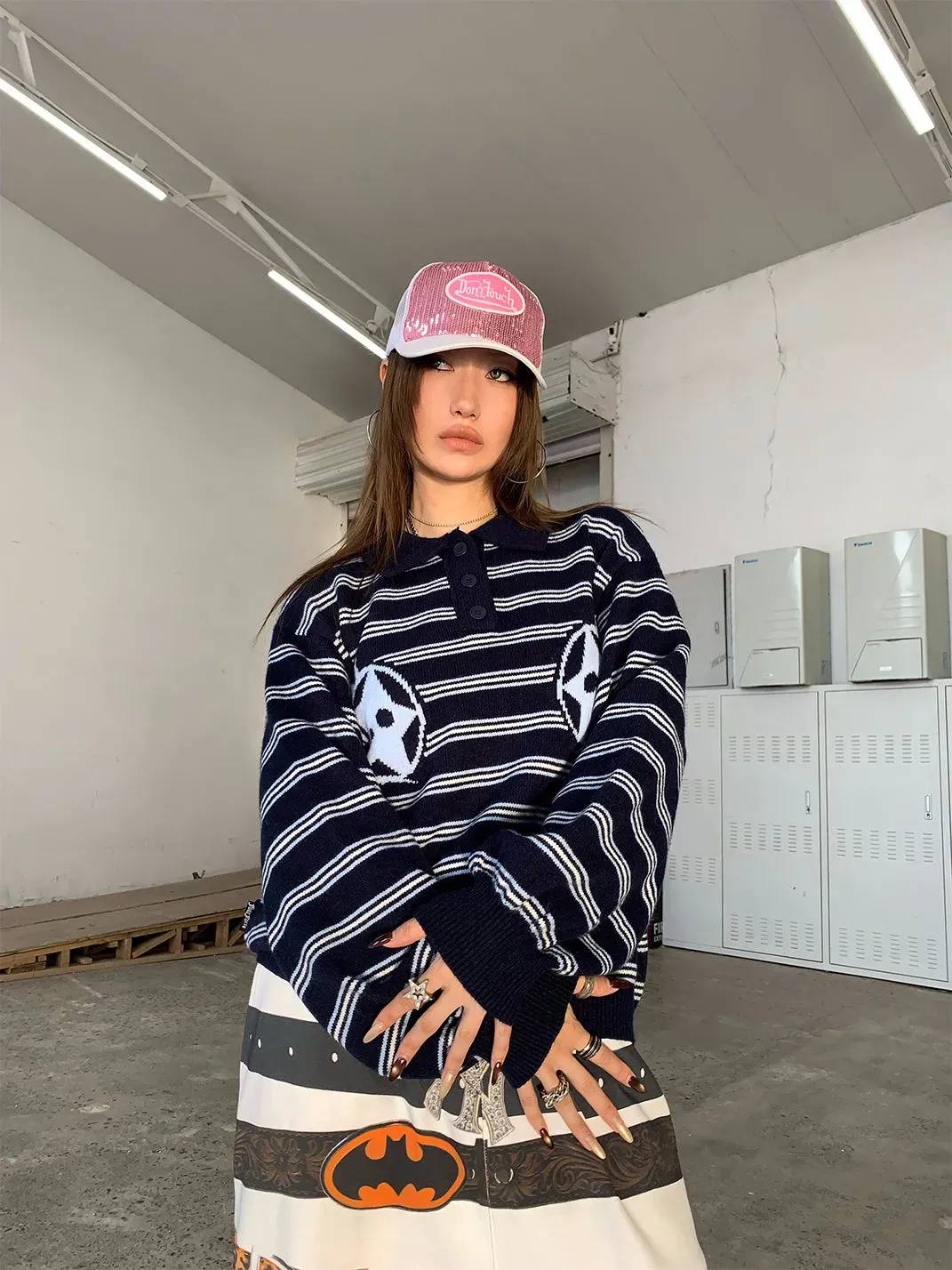 FOURFORTY | Striped Polo Neck Sweater