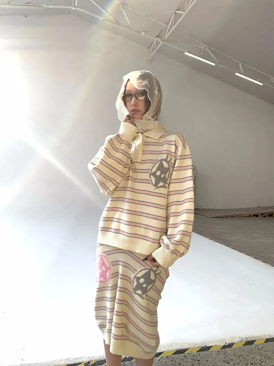 FOURFORTY | Striped Polo Neck Sweater