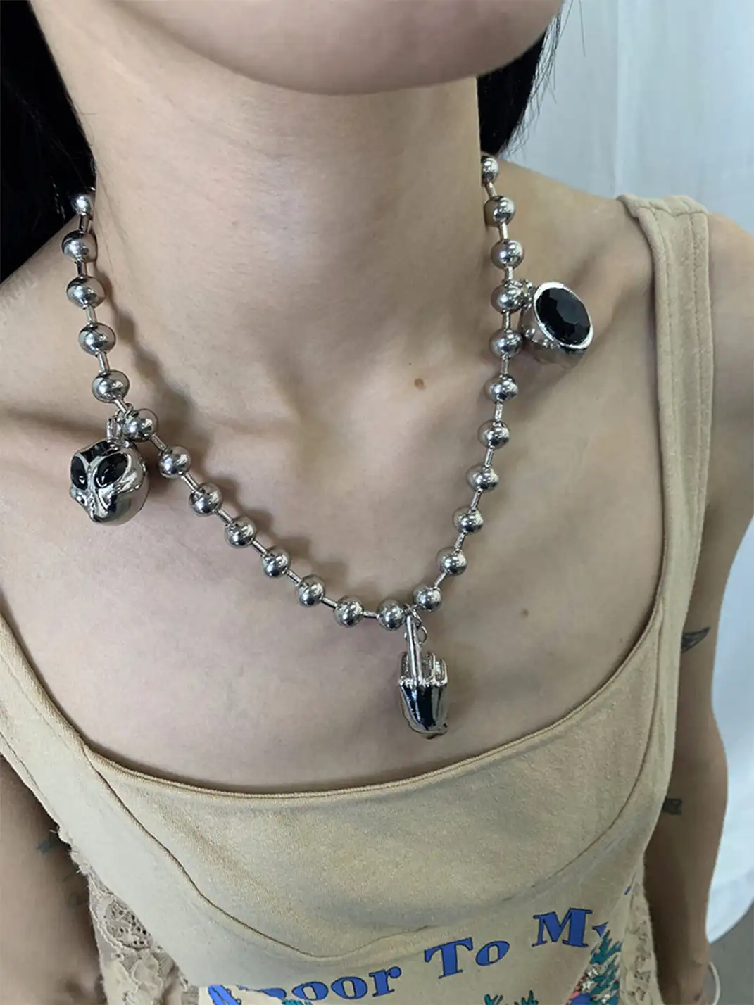 FOURFORTY | Large Beaded Black Gemstone Necklace