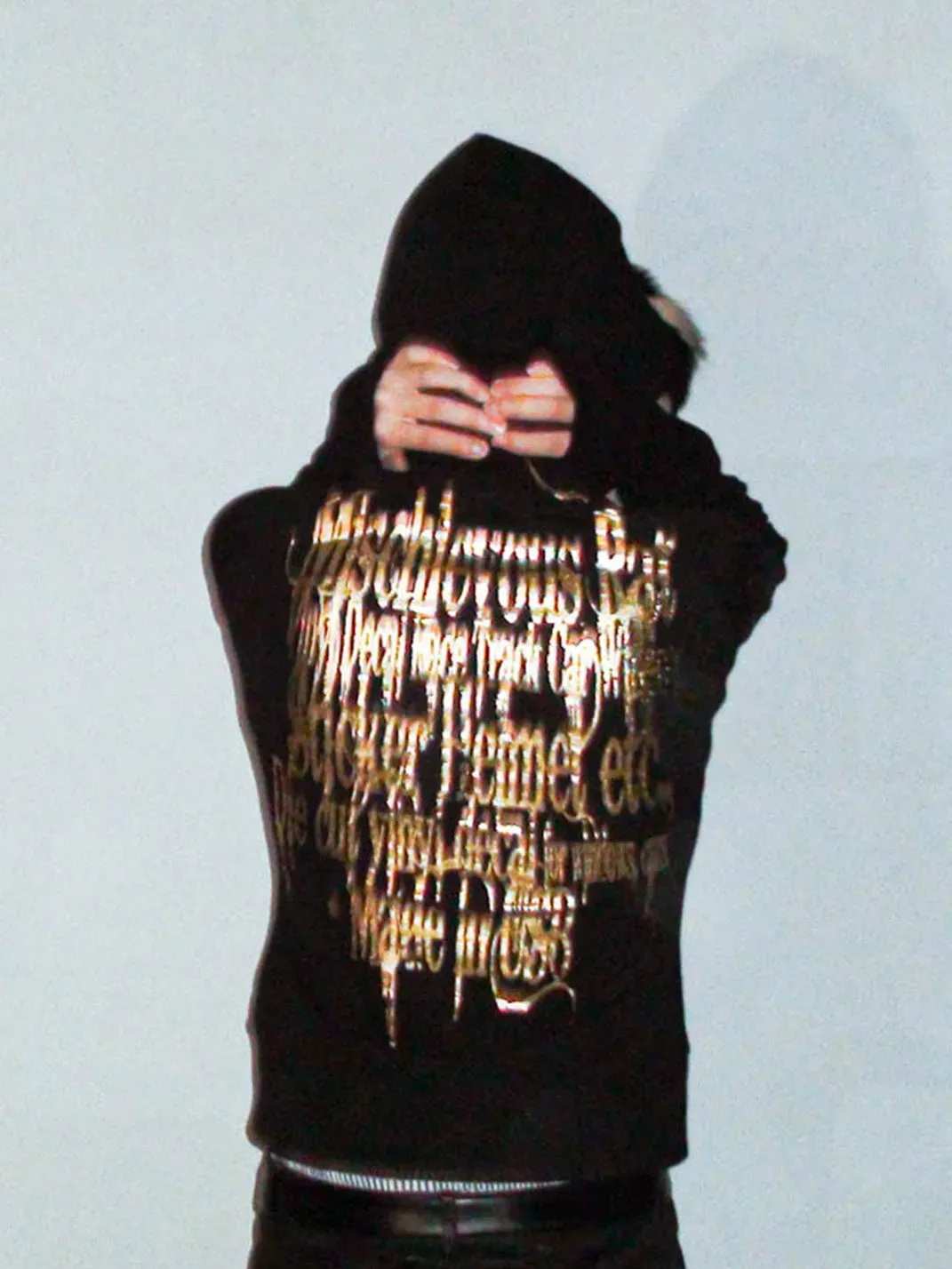 PCCVISION | Gold-Stamped Printed Fur Collar Hooded Sweatshirt