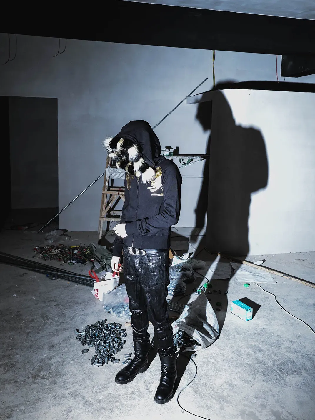 PCCVISION | Gold-Stamped Printed Fur Collar Hooded Sweatshirt