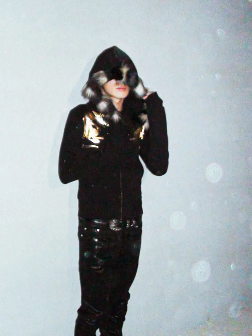 PCCVISION | Gold-Stamped Printed Fur Collar Hooded Sweatshirt