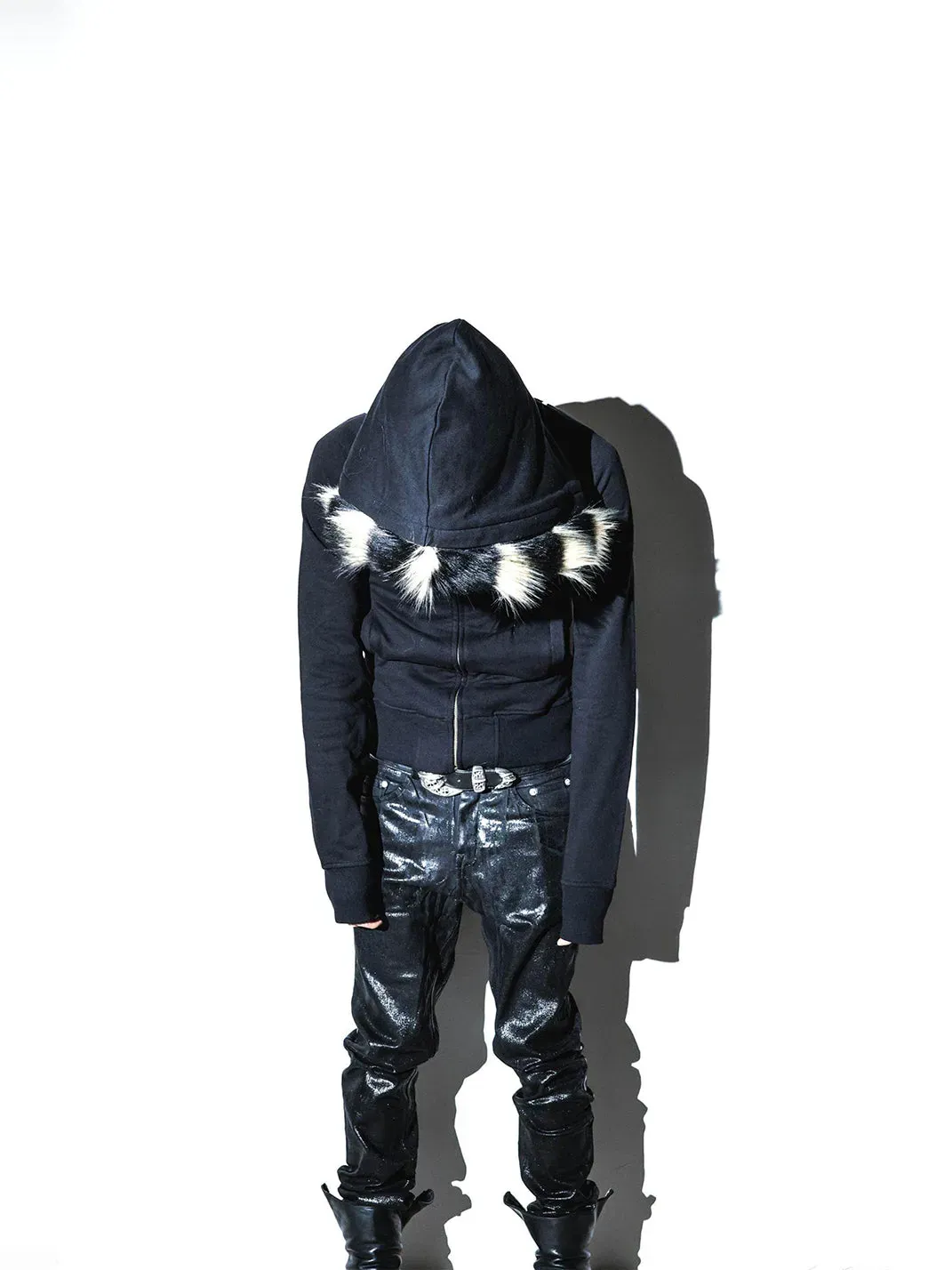PCCVISION | Gold-Stamped Printed Fur Collar Hooded Sweatshirt