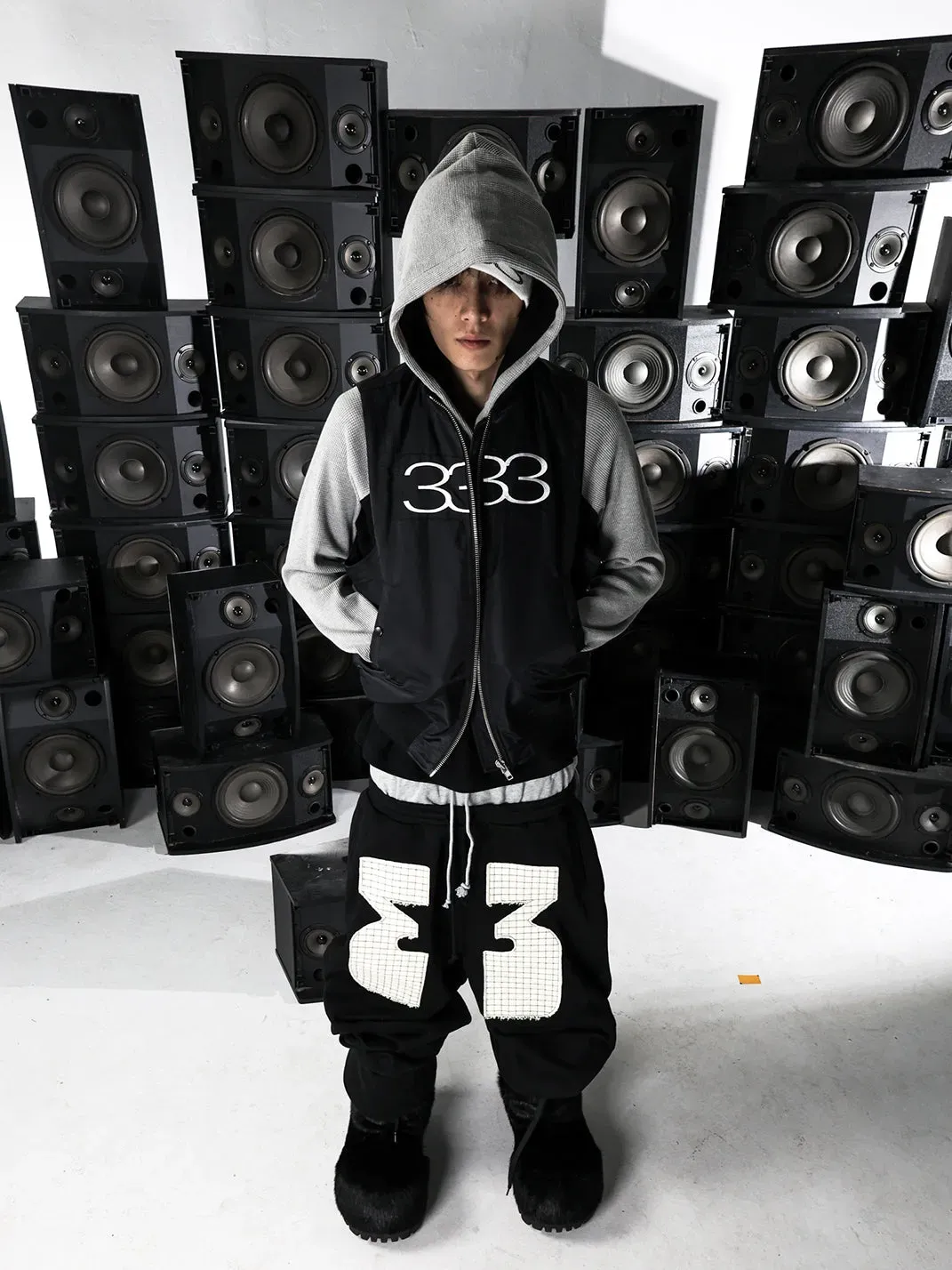 PCCVISION | Appliqué Double-Waist Pleated Sweatpants