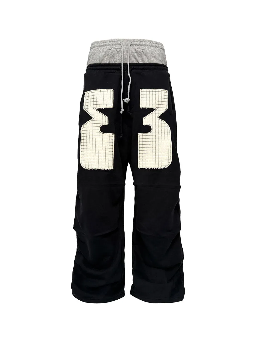 PCCVISION | Appliqué Double-Waist Pleated Sweatpants