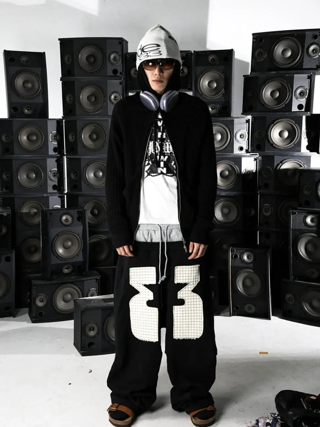PCCVISION | Appliqué Double-Waist Pleated Sweatpants