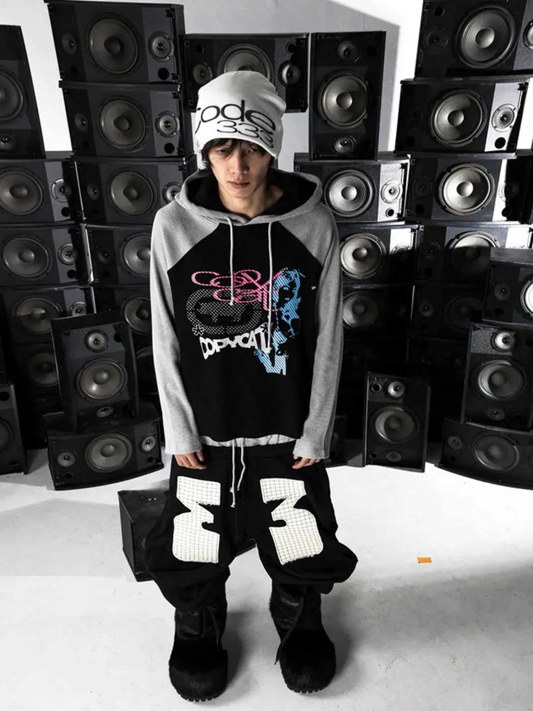 PCCVISION | Appliqué Double-Waist Pleated Sweatpants