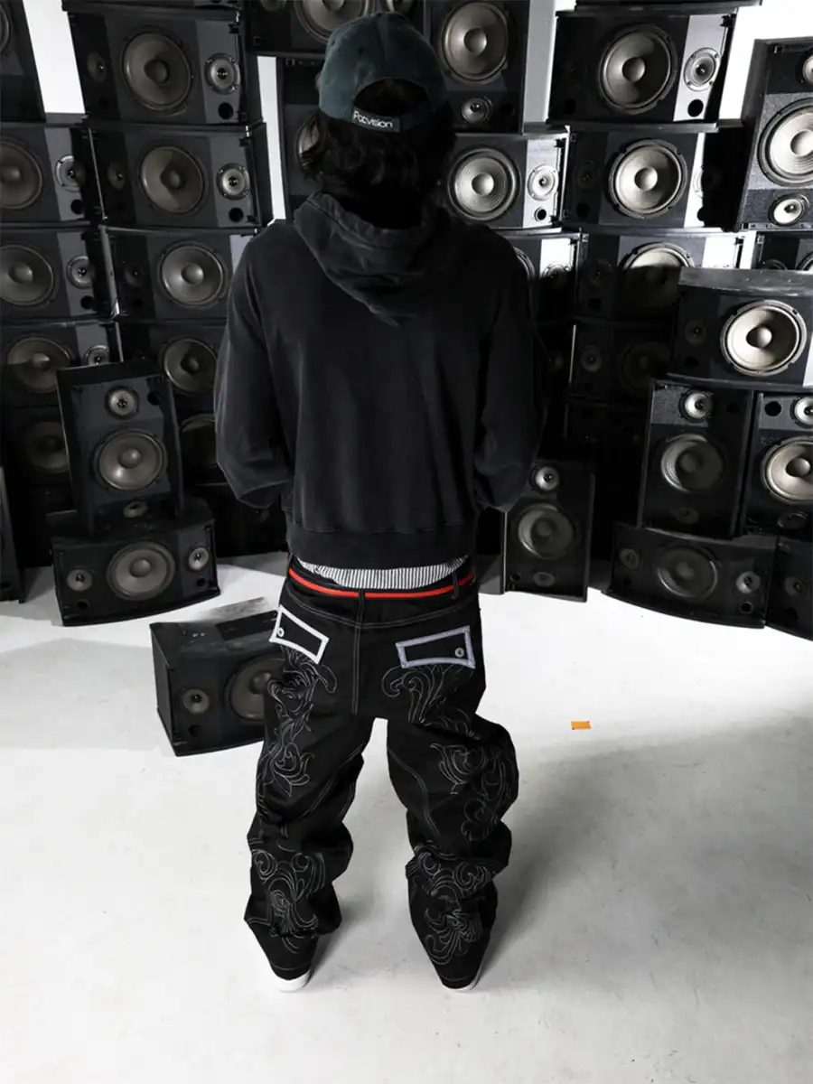 PCCVISION | Topstitched Skull Straight Leg Pants - 4