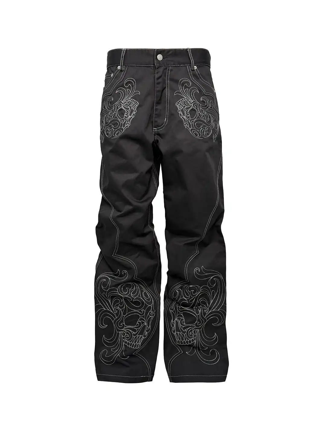 PCCVISION | Topstitched Skull Straight Leg Pants