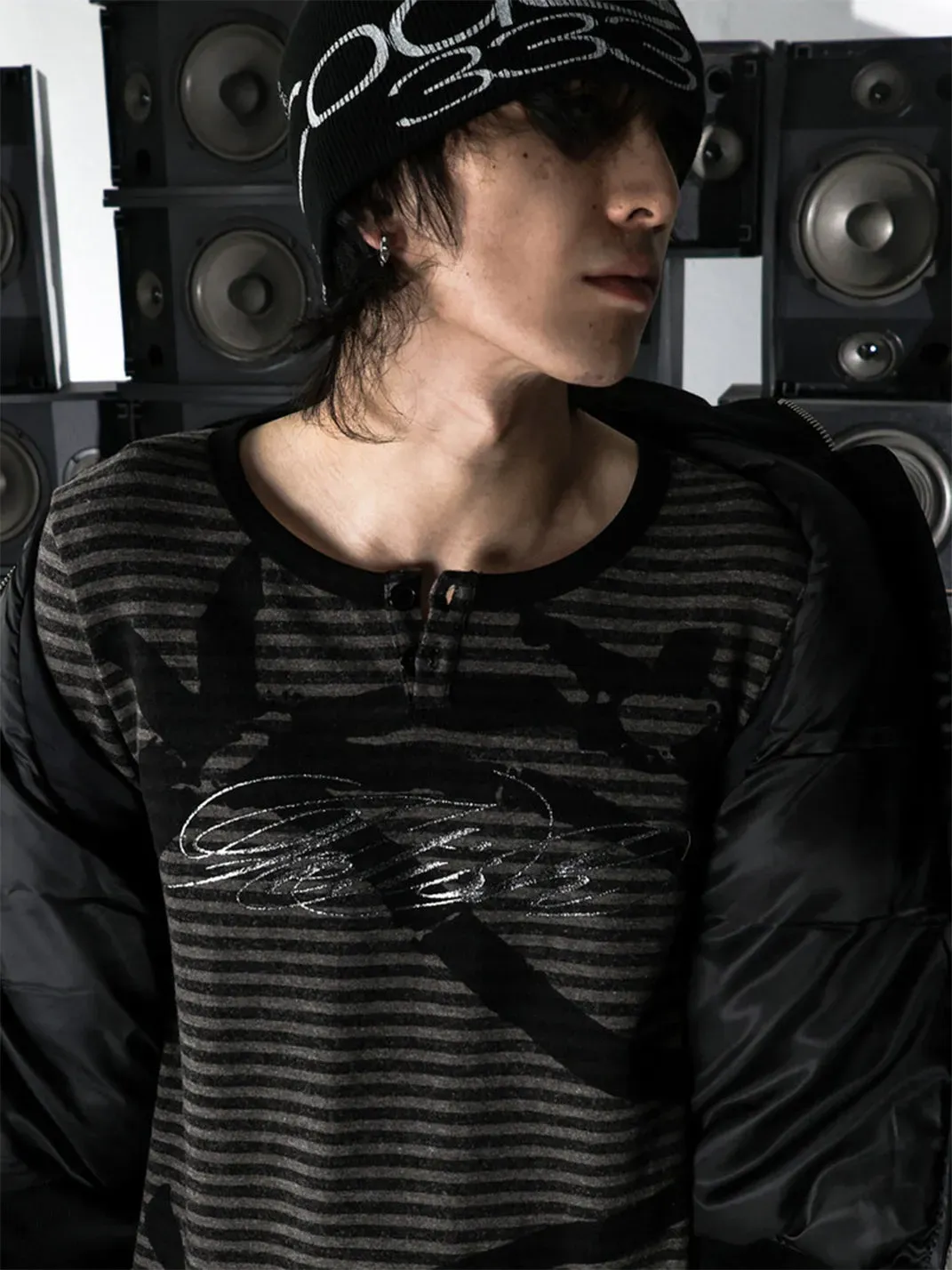PCCVISION | Striped Print Long-Sleeve T-Shirt
