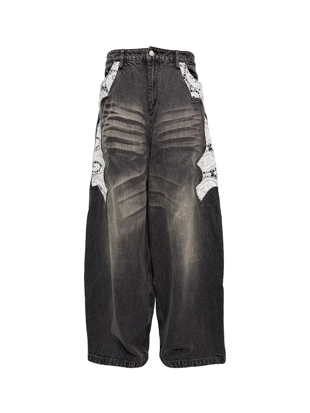 PCCVISION | Lace-Trimmed Straight Leg Jeans