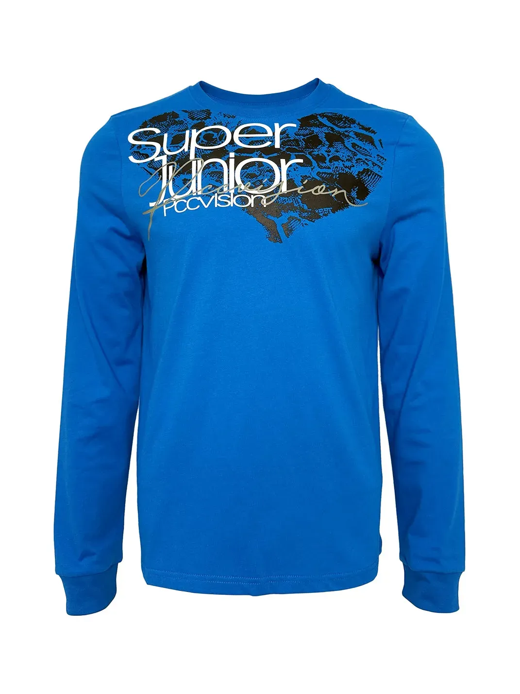 PCCVISION | Blue And Gray Two-Tone Printed Crew Neck T-Shirt