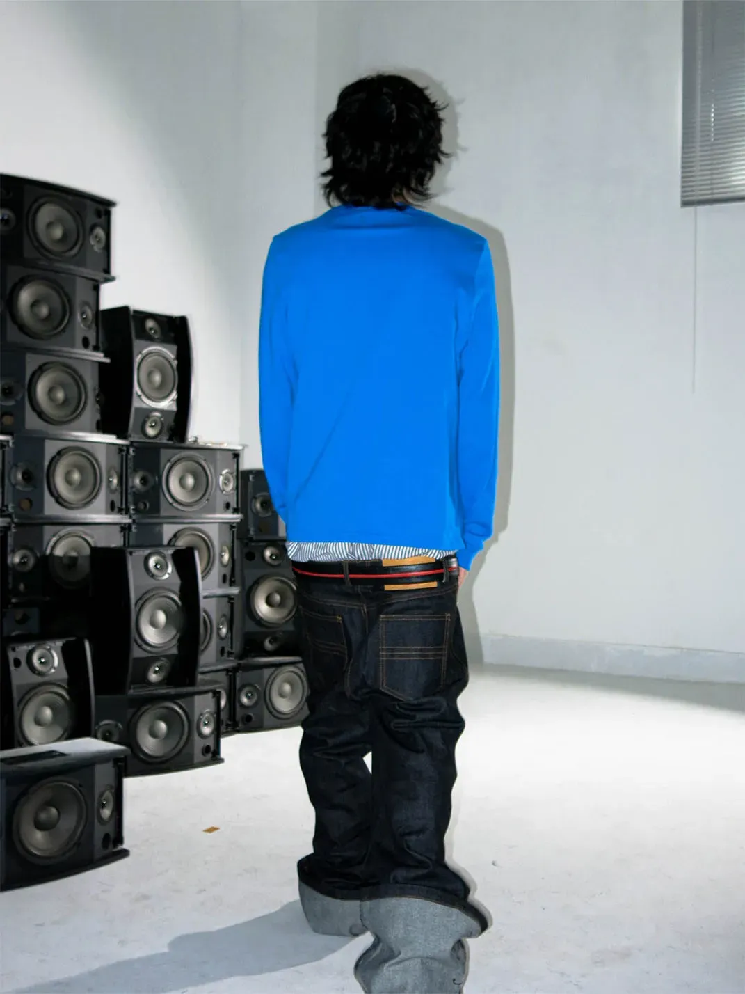 PCCVISION | Blue And Gray Two-Tone Printed Crew Neck T-Shirt