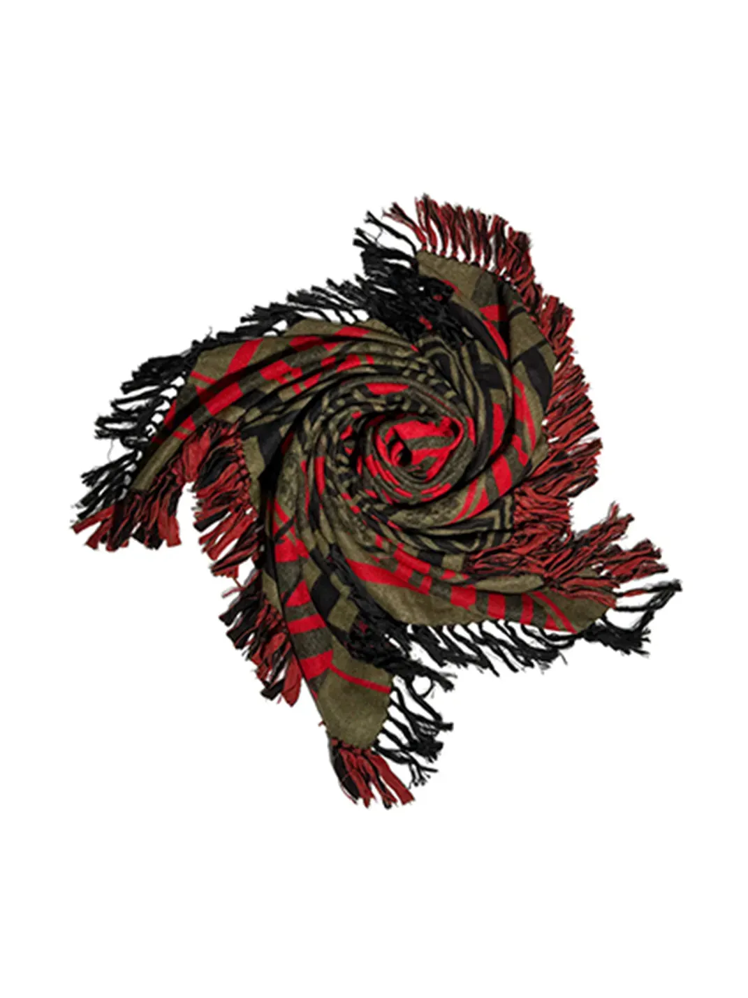 PCCVISION | Red and Green Tiger-Striped Tassel Shawl