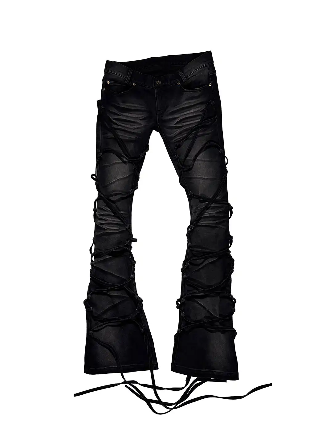 PCCVISION | Two-Tone Distressed Flared Pants With Laces