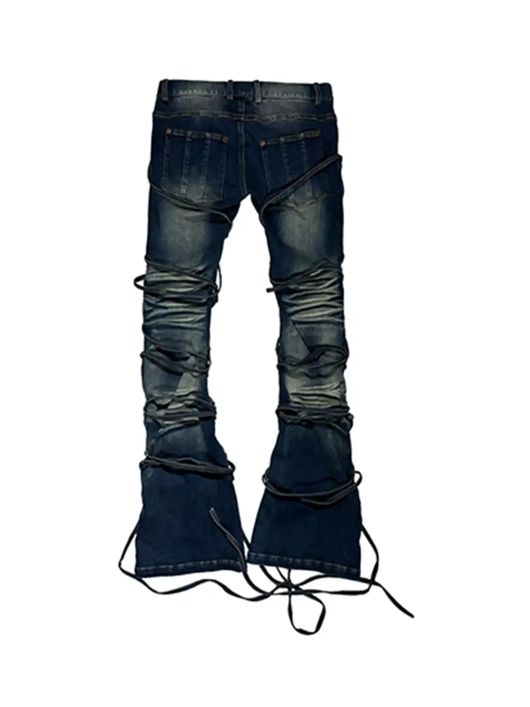 PCCVISION | Two-Tone Distressed Flared Pants With Laces