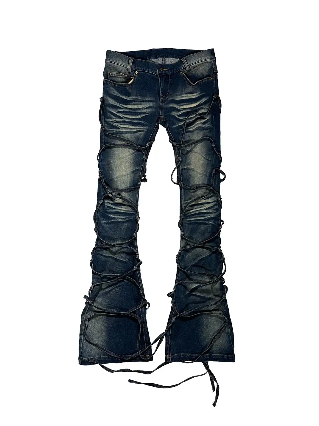PCCVISION | Two-Tone Distressed Flared Pants With Laces