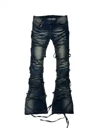 PCCVISION | Two-Tone Distressed Flared Pants With Laces