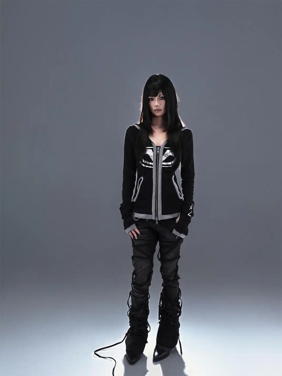 PCCVISION | Two-Tone Distressed Flared Pants With Laces