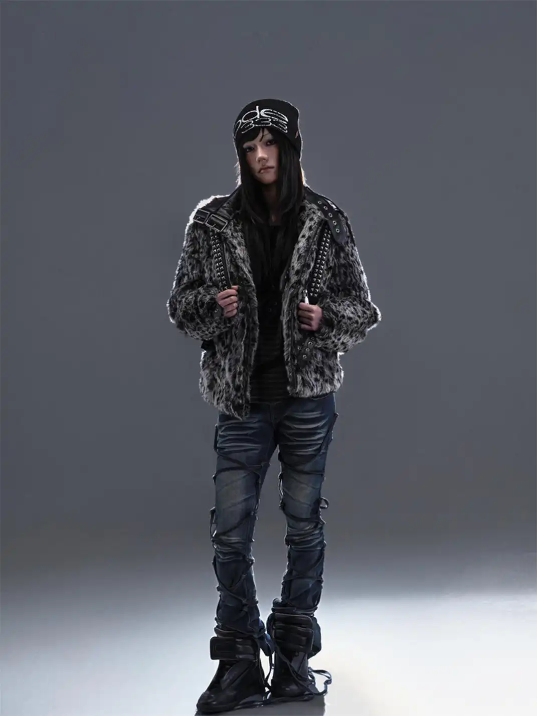 PCCVISION | Two-Tone Distressed Flared Pants With Laces
