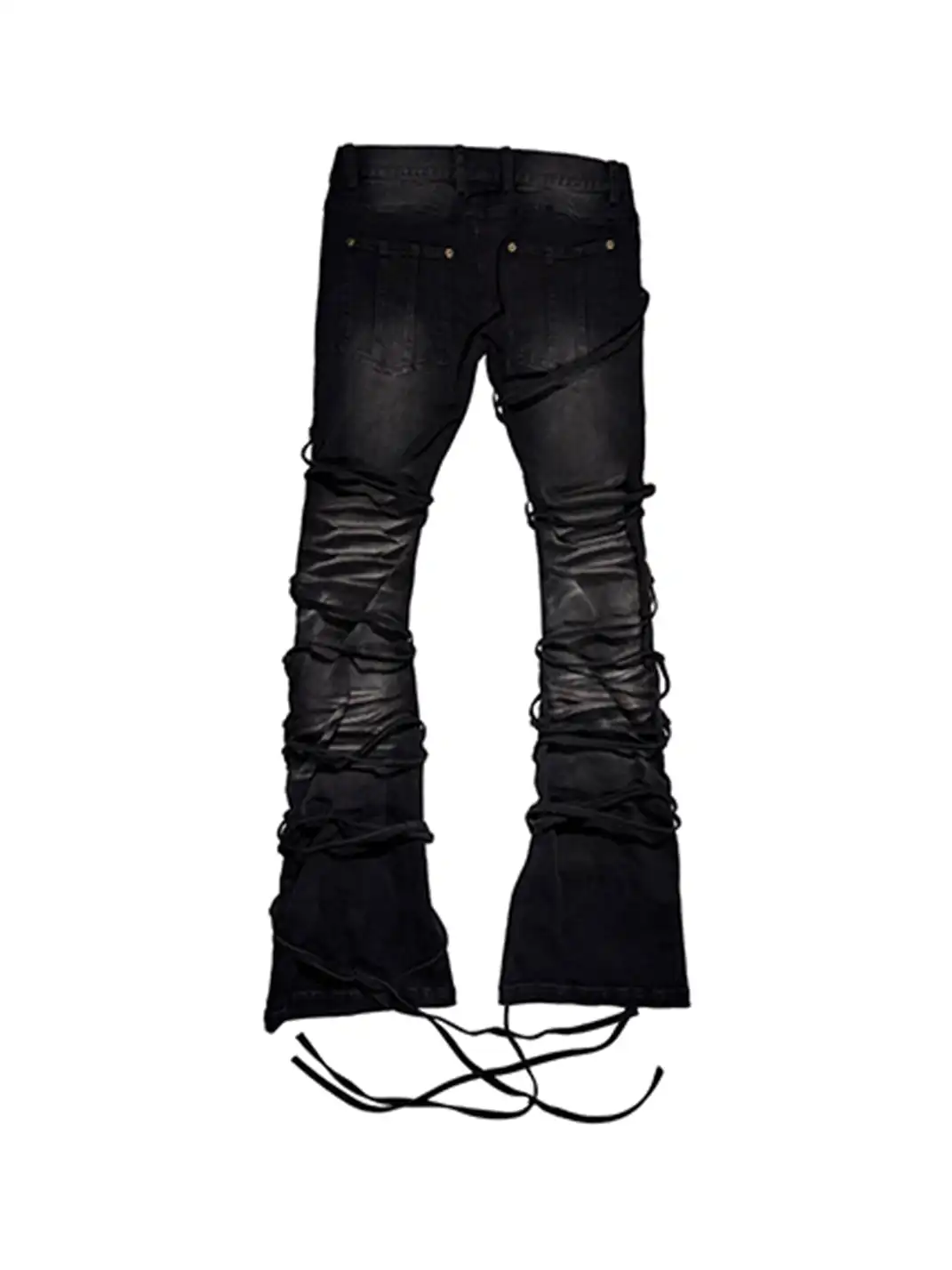 PCCVISION | Two-Tone Distressed Flared Pants With Laces