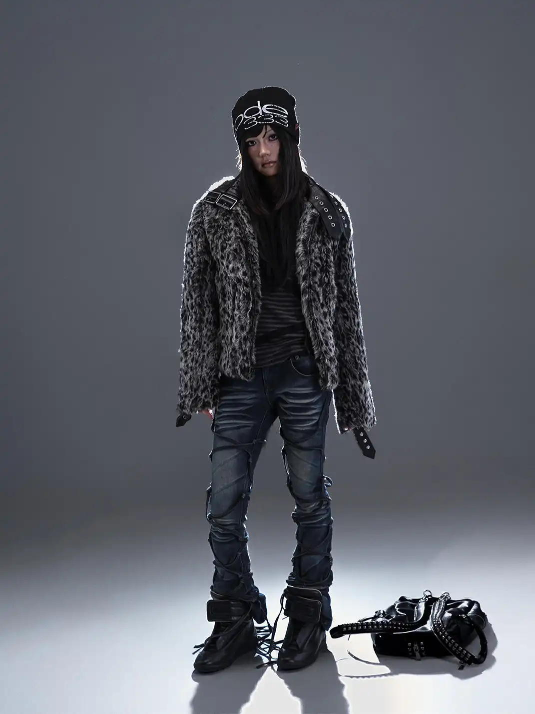 PCCVISION | Two-Tone Distressed Flared Pants With Laces