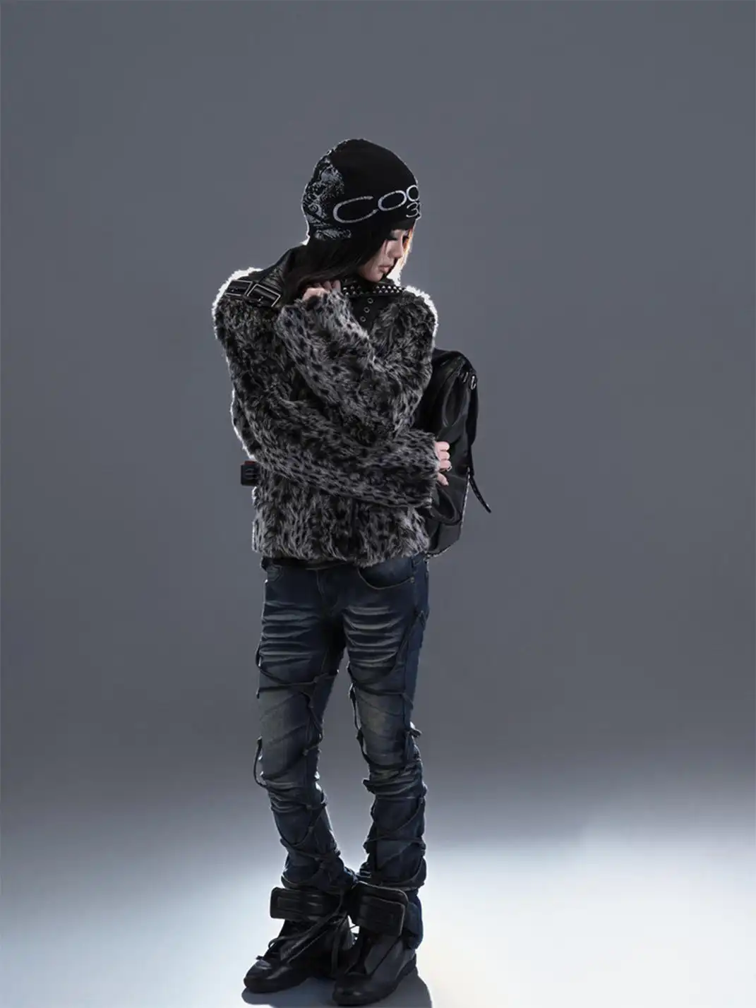 PCCVISION | Two-Tone Distressed Flared Pants With Laces