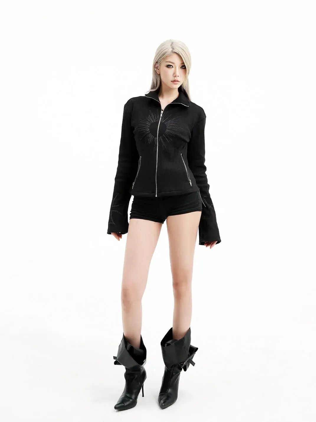 Gods plan | Dark Stand-up Collar Slim-fit Short Jacket