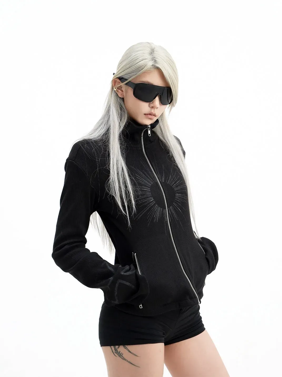 Gods plan | Dark Stand-up Collar Slim-fit Short Jacket