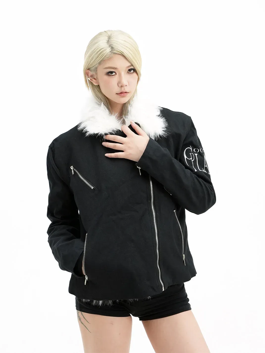 Gods plan | Heavy-Duty Asymmetrical Placket Zipper Fur Coat
